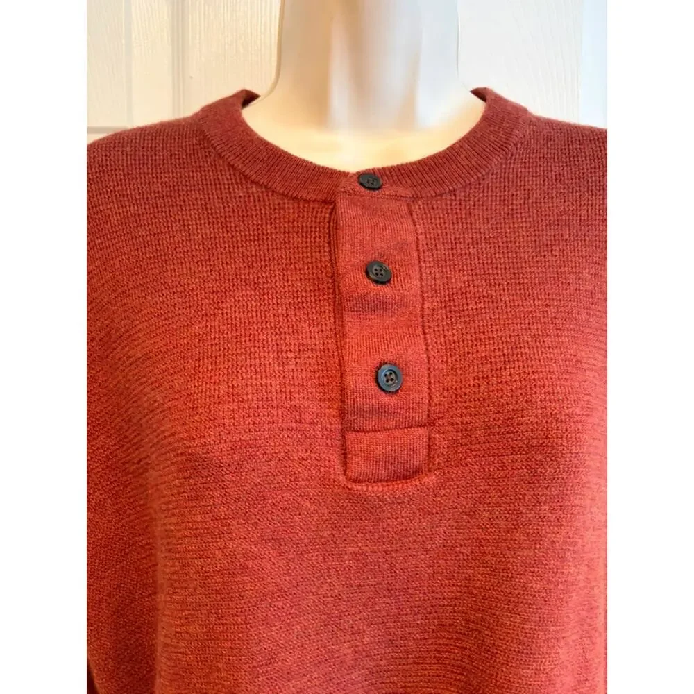 Banana Republic Italian‎ Merino Wool Henley Sweater Rust Red Mens Large L